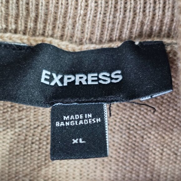 Mens Express Tan 100% Merino Wool Turtleneck Sweater Long Sleeve Size XL - Picture 2 of 7